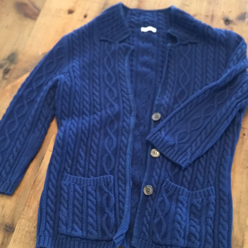 Blue Rossopuro cableknit cardigan. Sz 44 (medium)